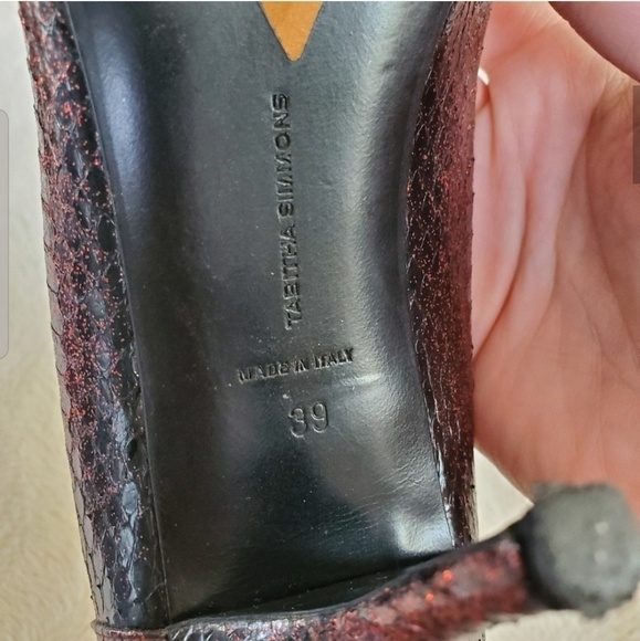 Tabitha Simmons Snake Embossed Red Shimmer heels - Picture 5 of 6